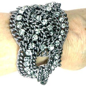 Chunky Bracelet Silver-tone Chains Rhinestones Biker Babe Stella And Dot‎ Petra